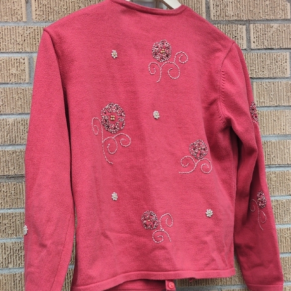 Talbots Pink Cardigan with Floral Embellishments - Picture 4 of 6